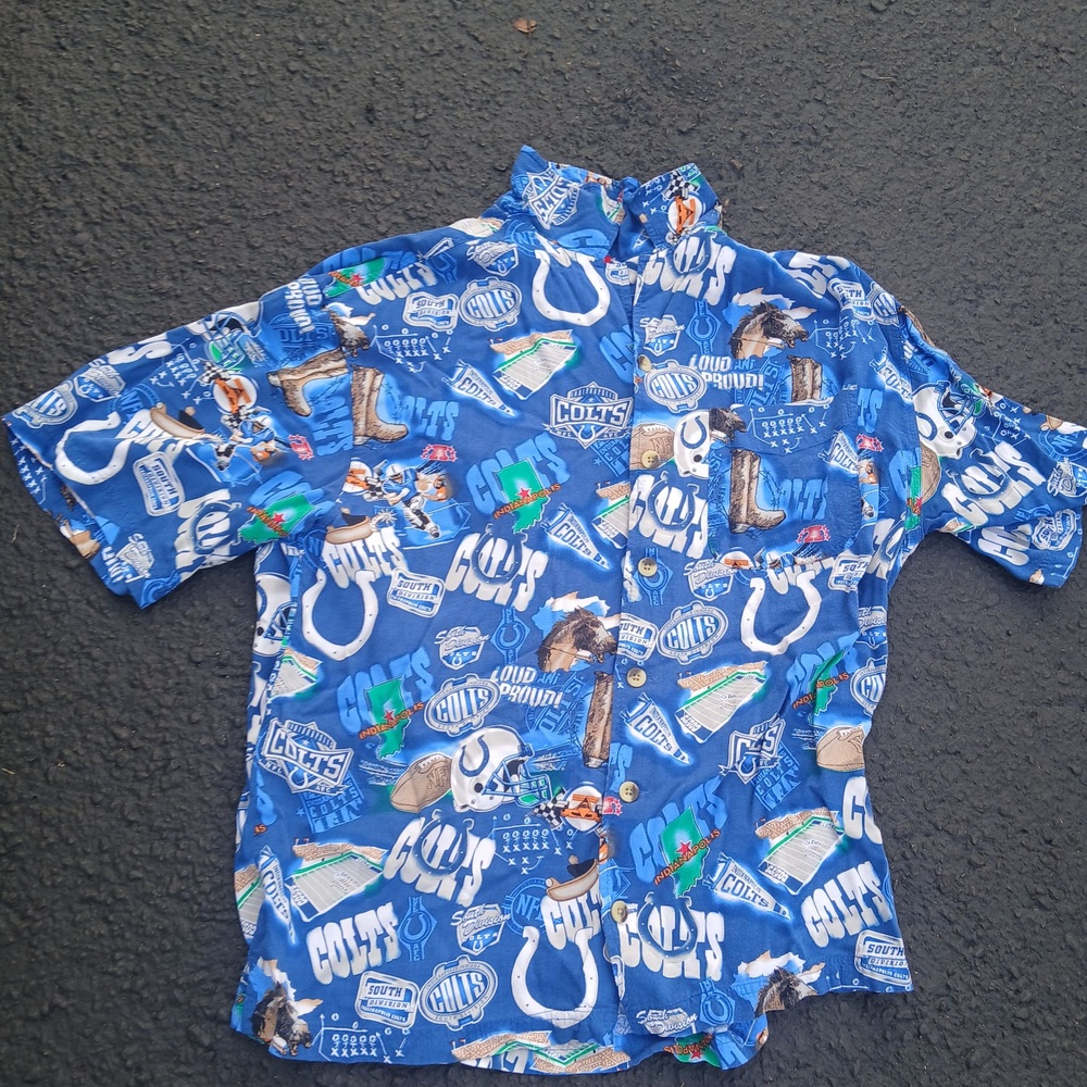 Indianapolis Colts Shirt Mens Blue NFL Football Button Front All Over Print NFL
